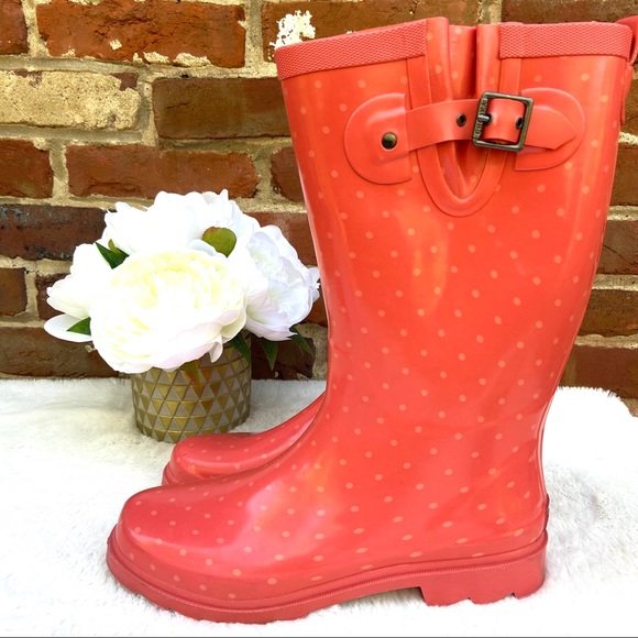 chooka Shoes - CHOOKA Coral Polka Dot Calf Buckle Rain Boot